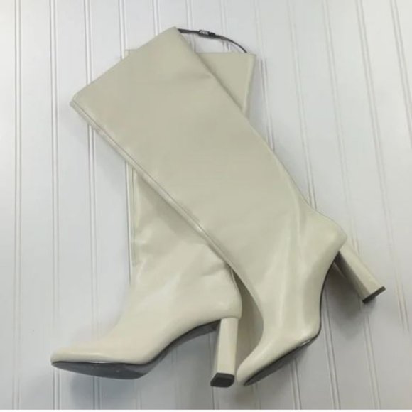 NWT Zara Off White Cream Knee Hight Heeled Boots, size 9.5 (40) - Picture 3 of 4